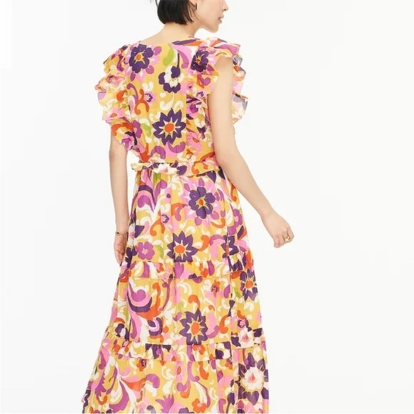 J. Crew Collection Ruffle-Sleeve Midi Dress in Curly Floral Pattern - Picture 2 of 14